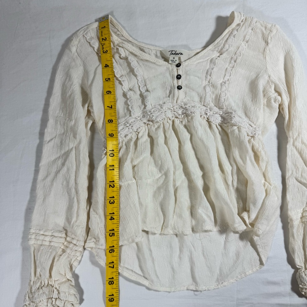 Takara Cream Babydoll Textured‎ Women's Blouse Long Sleeve Size Medium - Picture 7 of 10